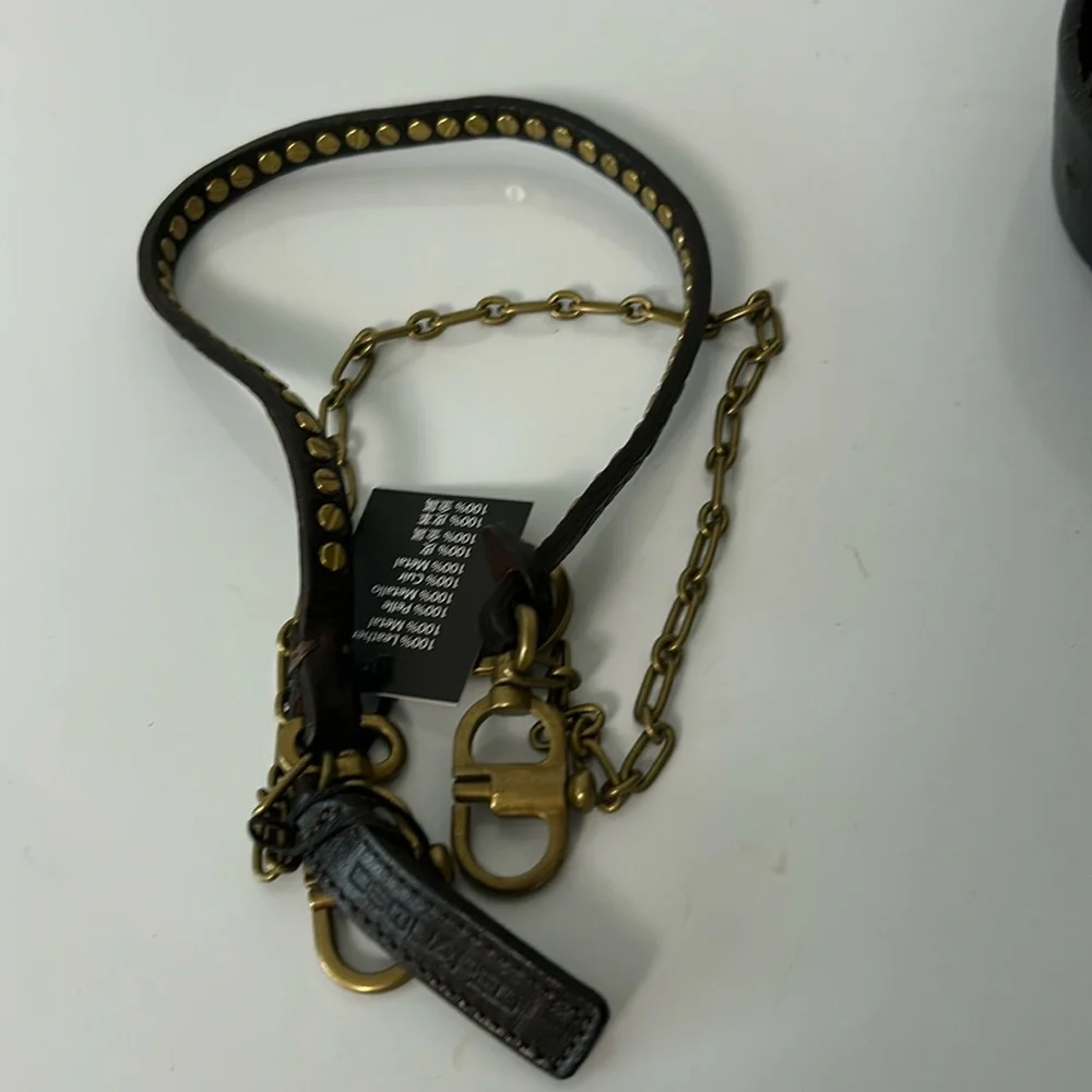 Dsquared2 Leather Carabiner Chain Belt Accessory – Brown 18”